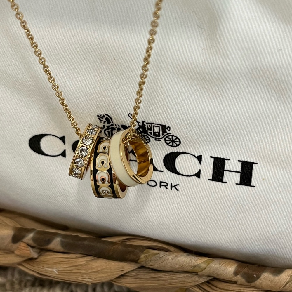 Coach Gold and White Ring Pendant Necklace
